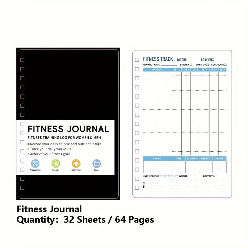 Nutrition Fitness Plan - 나선형 노트 일일 운동 및 영양